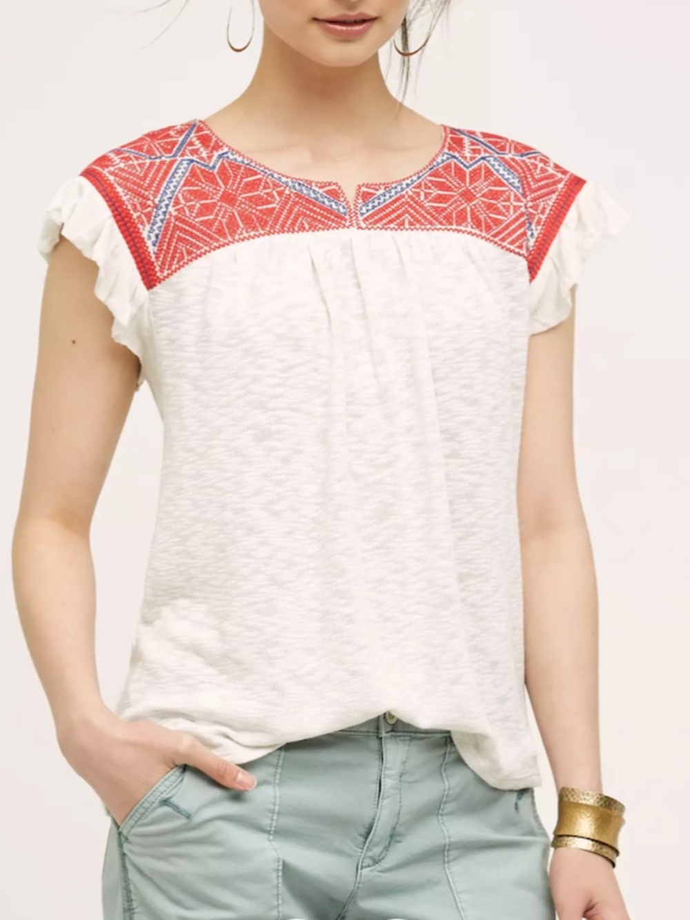 Anthropologie Evin Top One September Women's Blouse with Embroidery Sz M